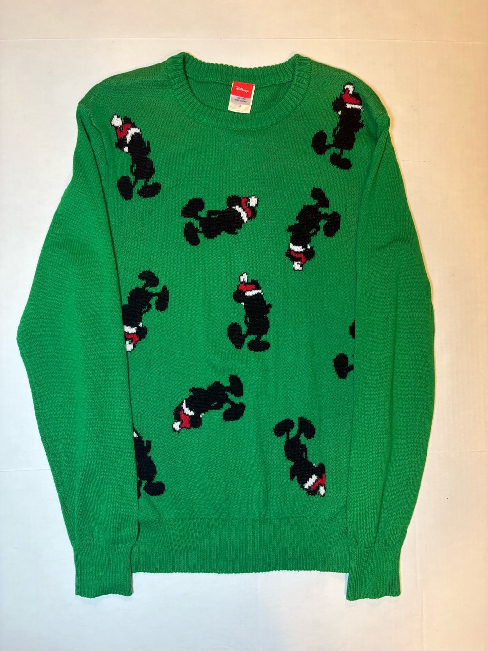 Disney Green Cotton Blend Mickey Mouse Holiday Christmas Sweater Size S